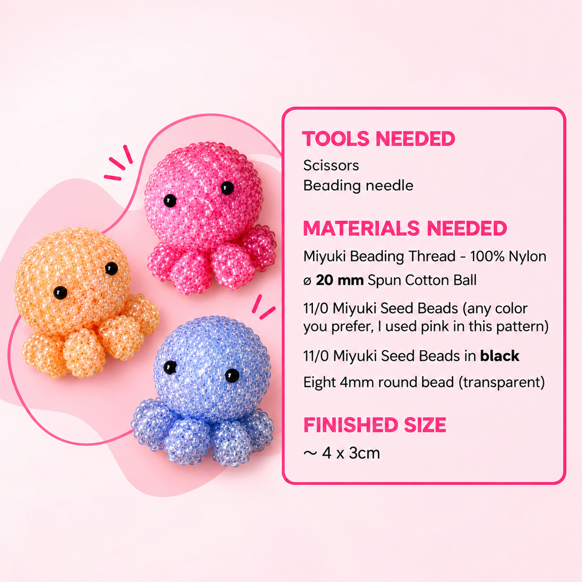 🐙 3D Beaded Octopus PDF Pattern